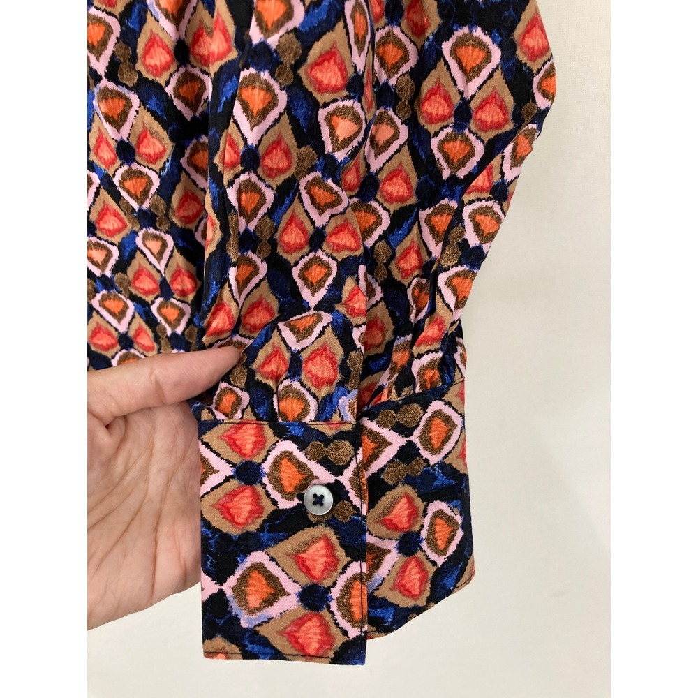 NIC+ZOE Blouse Medium Multicolor Geometric Ikat Print Split V-Neck Viscose - Picture 8 of 11